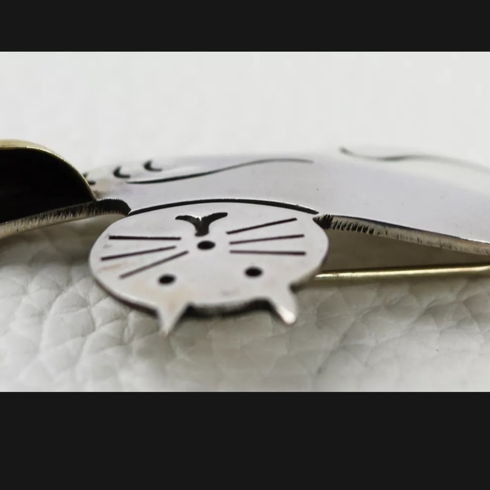 SOLID STERLING SILVER Kitty Broach  Perfect TAXCO - Picture 9 of 9